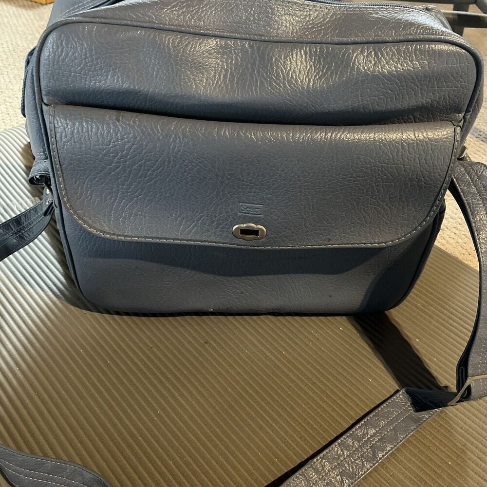 Vintage Sears Blue Overnight / Carry on Luggage Travel Bag Overnight, Sm Blemish